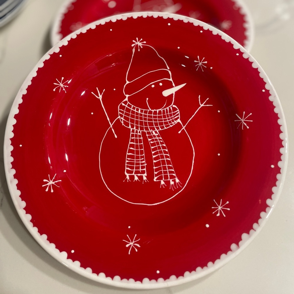 Two Large Stoneware Santa Plates